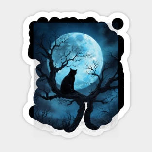 Black Cat and The Full Moon Sticker